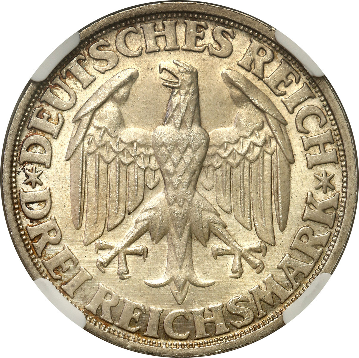 Niemcy, Weimar. 3 marki 1928 D, Monachium NGC MS65+ RZADKOŚĆ